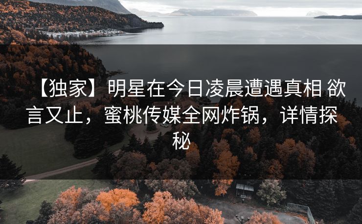 【独家】明星在今日凌晨遭遇真相 欲言又止，蜜桃传媒全网炸锅，详情探秘