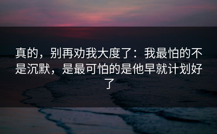 真的，别再劝我大度了：我最怕的不是沉默，是最可怕的是他早就计划好了