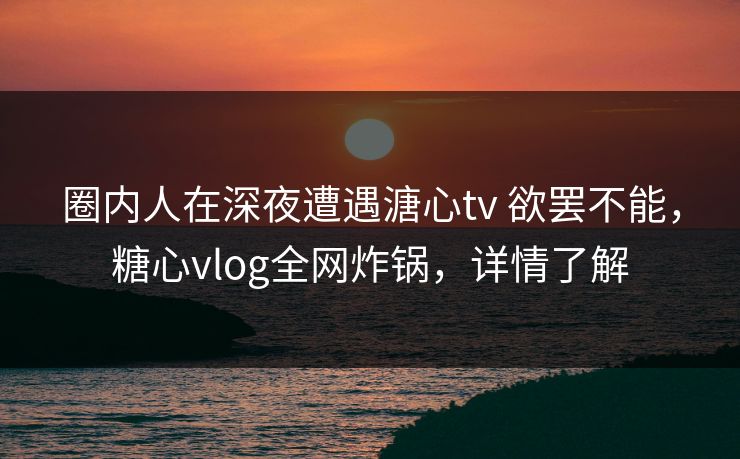 圈内人在深夜遭遇溏心tv 欲罢不能，糖心vlog全网炸锅，详情了解