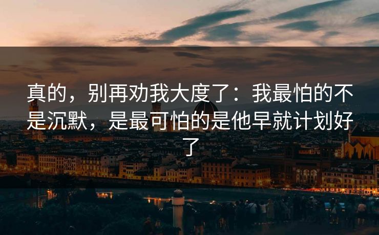 真的，别再劝我大度了：我最怕的不是沉默，是最可怕的是他早就计划好了